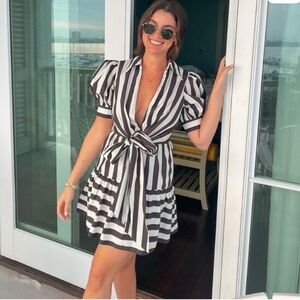 Farm Rio Inspired Striped Puff Sleeve Dress